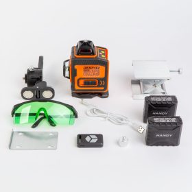   Lézeres szintező szett - max 15 m - 16 zöld lézer - 3D/360° - 2 akkumulátor, 2 konzol, szemüveg