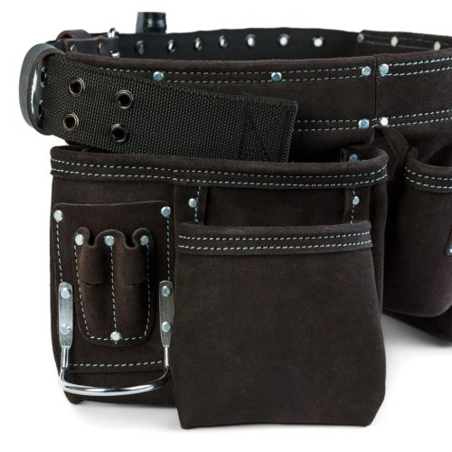 Professzionális bőr szerszámtartó öv - 7 zseb, 1 kalapácstartó, 4 ceruzatartó