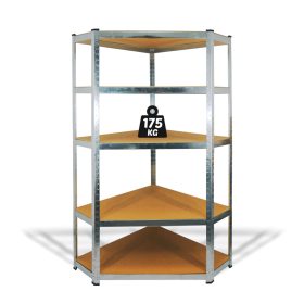   Fémpolc állvány - sarok - 5 szintes - fém - max. 175 kg - 180 x 90 x 30 cm