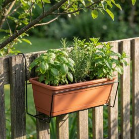 Virágosláda tartó - fém, fekete - korlátra - 40 x 22 cm