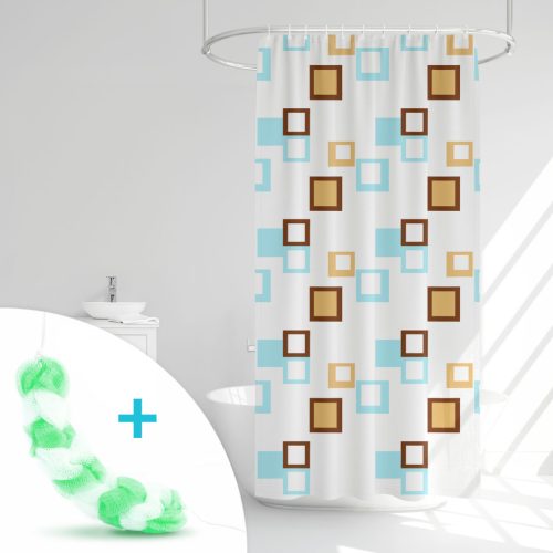 Zuhanyfüggöny szett fürdőpamaccsal - 3 féle - kék, zöld mintás - 180 x 180 cm