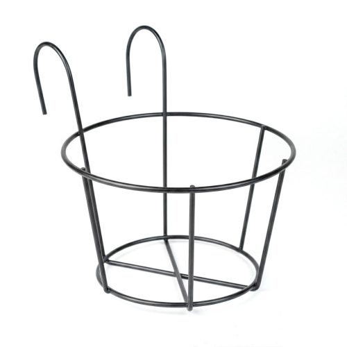 Erkélykorlátra akasztható fém kosár - virágcserepek rögzítéséhez - 18 cm - fekete