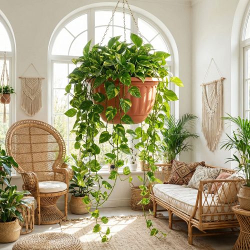 Műanyag függesztett cserép lánccal -  terrakotta - 30 x 18 cm