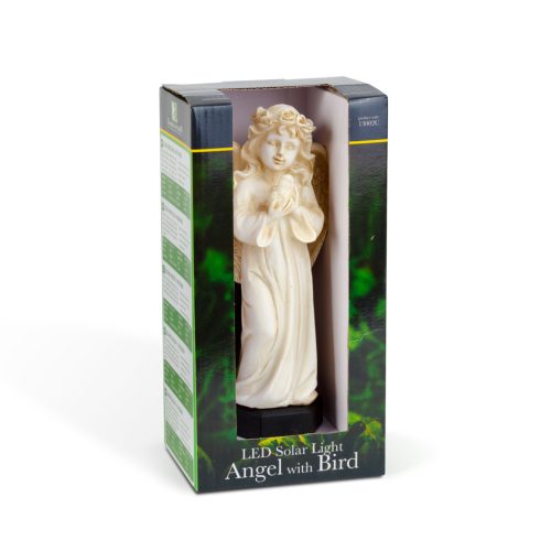 Szolár angyalka - madárral - 1 melegfehér LED - műgyanta - 48 x 11 x 6,5 cm