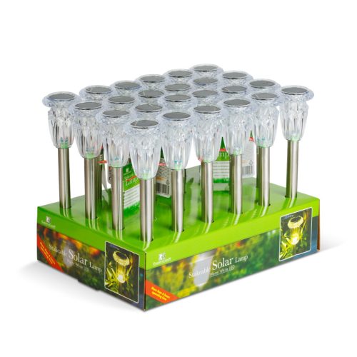 Leszúrható szolár lámpa - 1 x melegfehér - króm - 6 x 38,5 cm