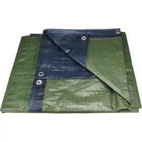   takaróponyva, vízálló, de nem UV álló; 150g/nm, 6×10m névleges méret, valós méret: 5,8×9,8m, PE, lefűző lyukakkal