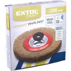   drótcsiszoló körkefe kettős köszörűre, 200mm, 32mm átm. műa. adapterek, hullámos szálú, rezezett acél