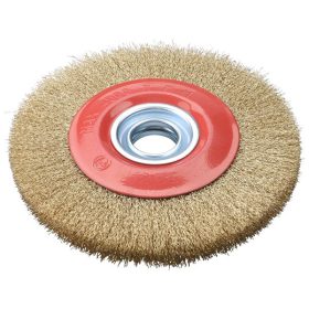   drótcsiszoló körkefe kettős köszörűre, 200mm, 32mm átm. műa. adapterek, hullámos szálú, rezezett acél