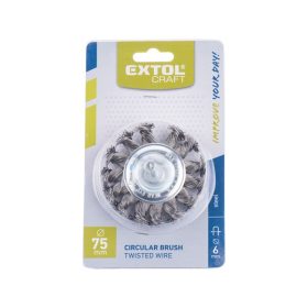   drótcsiszoló körkefe, 75mm, fúrógépbe fogható: 6mm csap, sodrott erős, hullámos szálú, max 12.500 ford/perc