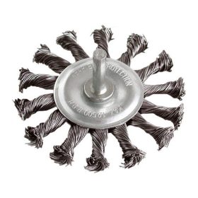   drótcsiszoló körkefe, 75mm, fúrógépbe fogható: 6mm csap, sodrott erős, hullámos szálú, max 12.500 ford/perc