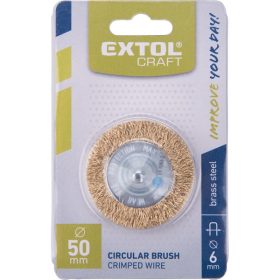   drótcsiszoló körkefe (fúrógéphez), száras, 50mm, 6mm csap, hullámos szálú, rezezett acél, max 7500 frod/perc