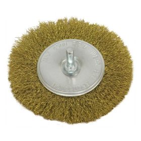   drótcsiszoló körkefe, 100 mm, fúrógépbe fogható: 6mm csap, rezezett acél, max. 4500 ford/perc