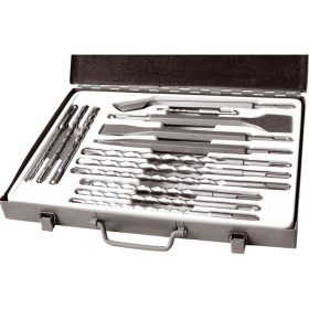   betonfúró és véső klt. SDS PLUS; 14db, 5/110mm, 6,8,10/160mm, 8,10,12/210mm, 10,12,14/260mm, lapos 20,40, hegyes, horony