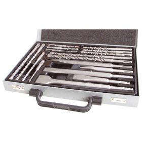   betonfúró és véső klt. SDS PLUS; 17db, 5, 6, 8,10/110mm, 6,8,10,12/160mm, 8,10/210mm, 12,14/260mm, vésők lapos, hegyes