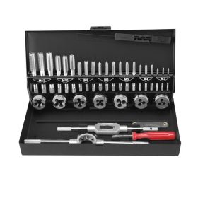   menetfúró menetmetsző klt., fém dobozban; 32db M3-M12, jó minőségű szénacél