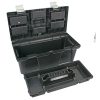 szerszámosláda, műanyag, alucsatos, tálcával, fekete, lakatolható; 20", 525×255×245mm, rendező felül