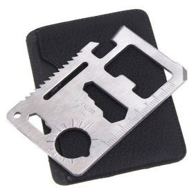   túlélő kártya, 11 funkciós, tokkal; 6,9×4,5×0,2cm, inox