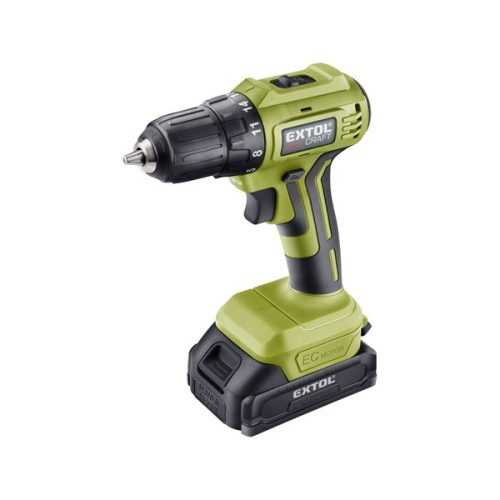 akkus fúrócsavarozó, Extol Craft, 20V, kefementes motor, kofferban; 2db 2000 mAh Li-ion akku + 1 db töltő