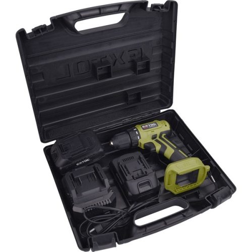 akkus fúrócsavarozó, Extol Craft, 20V, kefementes motor, kofferban; 2db 2000 mAh Li-ion akku + 1 db töltő