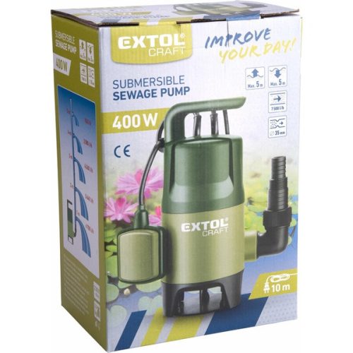 szennyvíz búvárszivattyú, 400W, úszókapcsolóval, Extol Craft, szállító teljesítmény: 7,5 m3/h, max. száll. 5 m