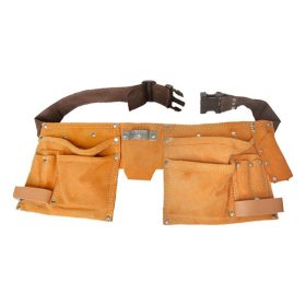   szerszámtartó öv, 6 zsebes, hasított bőr; műanyag csattal