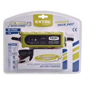  akkutöltő, autós, mikroprocesszoros, intelligens; 1 Amp, 4-100Ah, DC 12V/6V