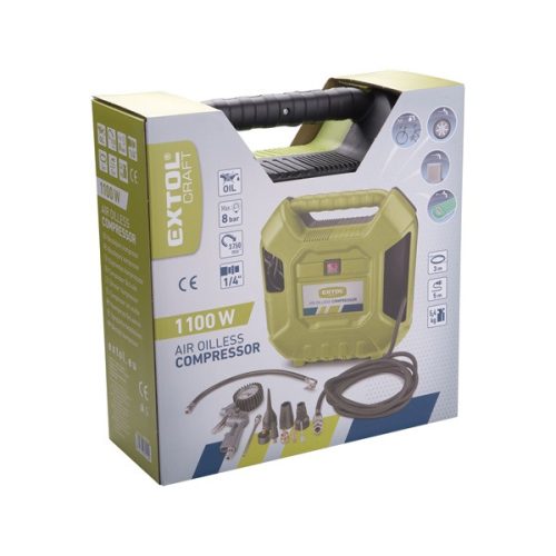 olajmentes légkompresszor, 1100W, 8 bar, beszívott levegő: 180l/min