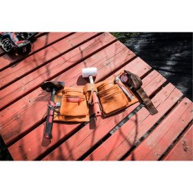 szerszámtartó öv, 9 zsebes, bőr; erős műanyag csattal