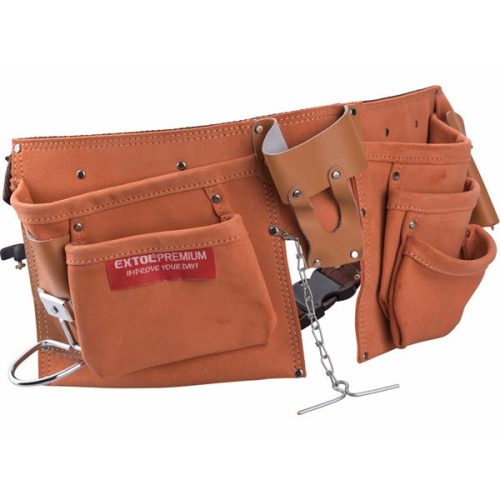 szerszámtartó öv, 9 zsebes, bőr; erős műanyag csattal