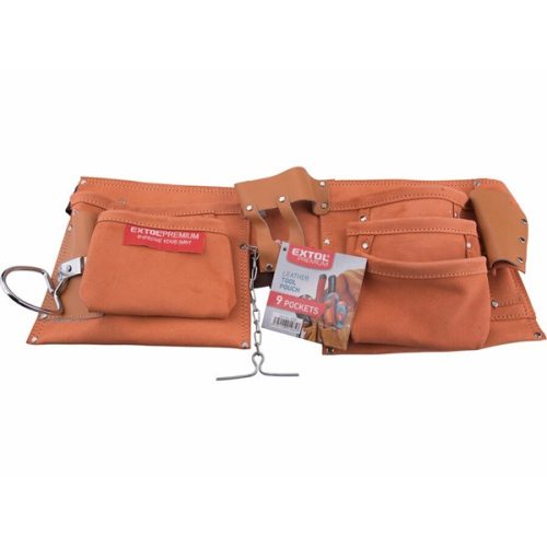 szerszámtartó öv, 9 zsebes, bőr; erős műanyag csattal