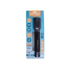   LED lámpa, 60 W COB LED; 4000 Lm, ALU ház, zoom, USB újratölthető Li-ion akkus, 4000 mAh, Power Bank funkció