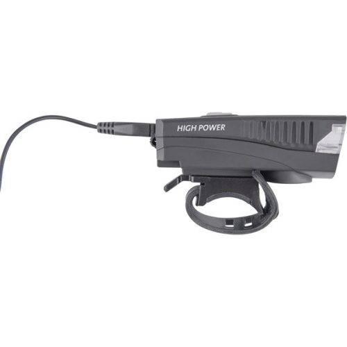 LED lámpa, kerékpár, első, fehér 5 W LED; 350 Lm, ABS ház, USB újratölthető beépített Li-ion akku, 1,2 Ah, duda