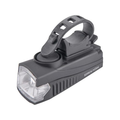 LED lámpa, kerékpár, első, fehér 5 W LED; 350 Lm, ABS ház, USB újratölthető beépített Li-ion akku, 1,2 Ah, duda