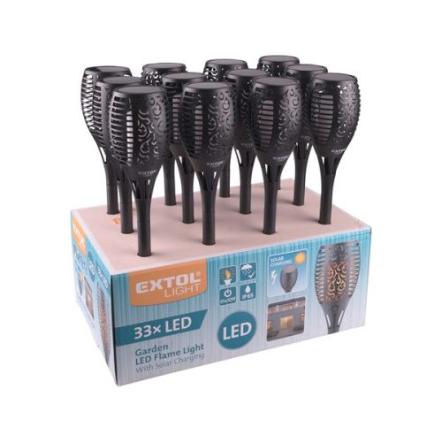 éjszakai, kerti LED lámpa, " lángoló fáklya "napelem+szenzor, Ni-Mh akku, 200mAh, leszúrható, 58cm, 12 db/dob