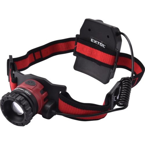 LED fejlámpa, 10 W, CREE XPL, 450 Lumen; tölthető akkuval, zoom + 3 funkció (teljes/ 1/4 fényerő, villogás), fehér+piros