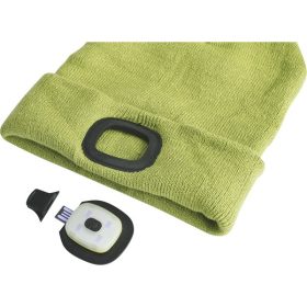   sapka, zöld, kötött, kivehető LED homloklámpával, 4×45 Lumen; USB tölthető Li-ion akku, 3 funkció (100%-75%-50% fényerő)