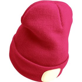   sapka, pink, kötött, kivehető LED homloklámpával, 4×45 Lumen; USB tölthető Li-ion akku, 3 funkció (100%-75%-50% fényerő)