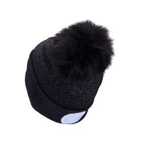   sapka, fekete, pomponnal, kötött, kivehető LED homloklámpával, 4×45 Lumen; USB tölthető Li-ion, 3funkció (100%-75%-50%)