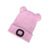 sapka, gyerek, rózsaszín, kötött, kivehető LED homloklámpával, 4×25 Lumen; USB tölthető Li-ion, 3funkció (100%-75%-50%)