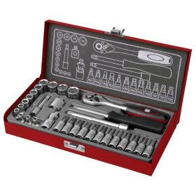   dugókulcs és bitdugófej klt. 1/4", 31db, 61CrV5; mattkróm FORTUM