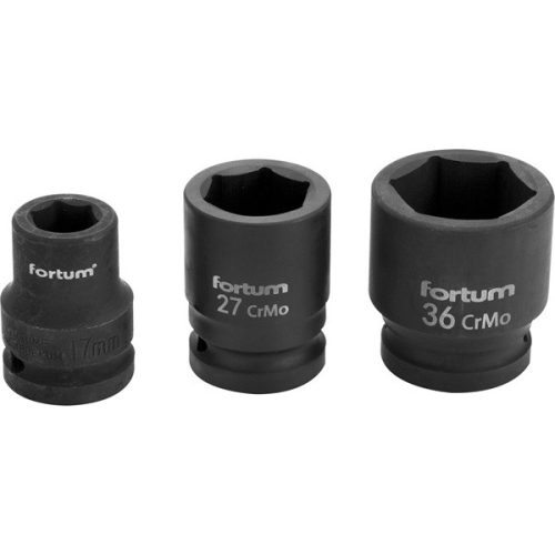 gépi (impakt) dugófej 3/4", 19mm, L 52 mm, feketített, FORTUM