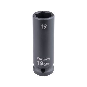  gépi (impakt) dugófej 1/2", 19 mm, L 78 mm, feketített, FORTUM