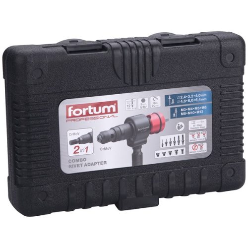 adapter klt. fúrógéphez, 2 az 1-ben, popszegecsekhez és POP-NUT szegecsanyákhoz, 15 db, FORTUM