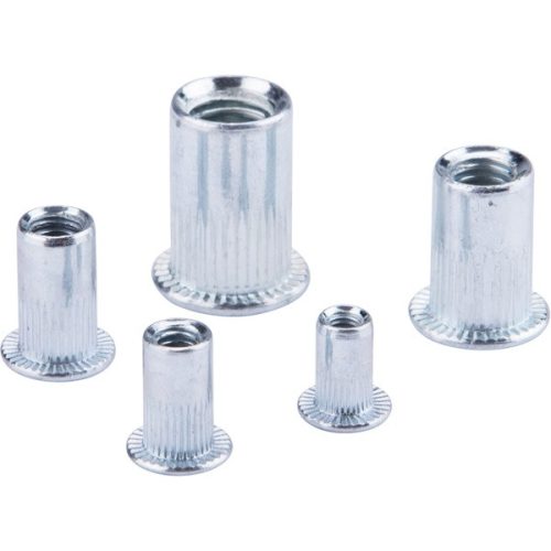 szegecsanya klt. 40 db, M3-M8, POP-NUT, horganyzott acél, kerek, nyitott, lapos peremű, rovátkolt FORTUM