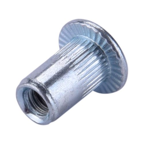 szegecsanya klt. 50 db, M3, POP-NUT, horganyzott acél, kerek, nyitott, lapos peremű, rovátkolt FORTUM