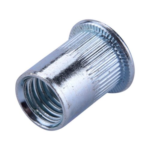 szegecsanya klt. 15 db, M12, POP-NUT, horganyzott acél, kerek, nyitott, lapos peremű, rovátkolt FORTUM