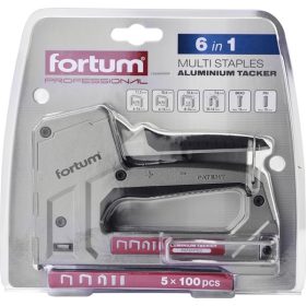   tűzőgép, ALUházas, profi, 6 funkciós; kapocs: 6-14×10,6mm és ×11,3mm, U-kapocs10-14×7,6mm, szegek: max.15×2×1,2mm FORTUM