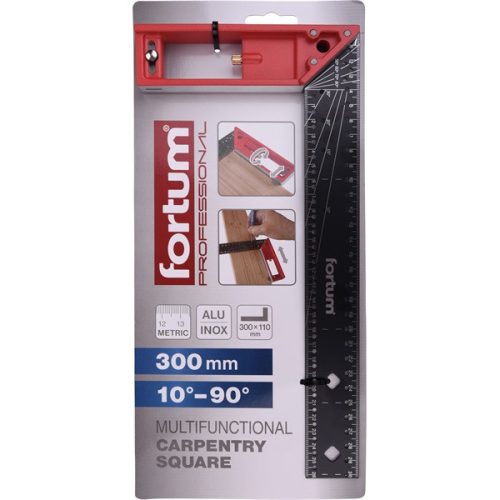 asztalos L-derékszög, 300 mm, ALU/Inox, lézer gravírozott, mm beosztás,