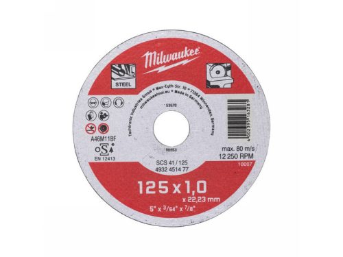 MILWAUKEE Vágókorong fémre 125 x 1,0 x 22,2 mm egyenes SCS41