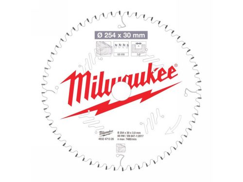 MILWAUKEE Fűrésztárcsa fához 254 x 30 x 3,0 mm / 60T